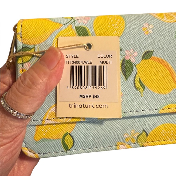 Trina Turk Lemon Print Blue & Yellow Zip Around Wallet π - Picture 4 of 8